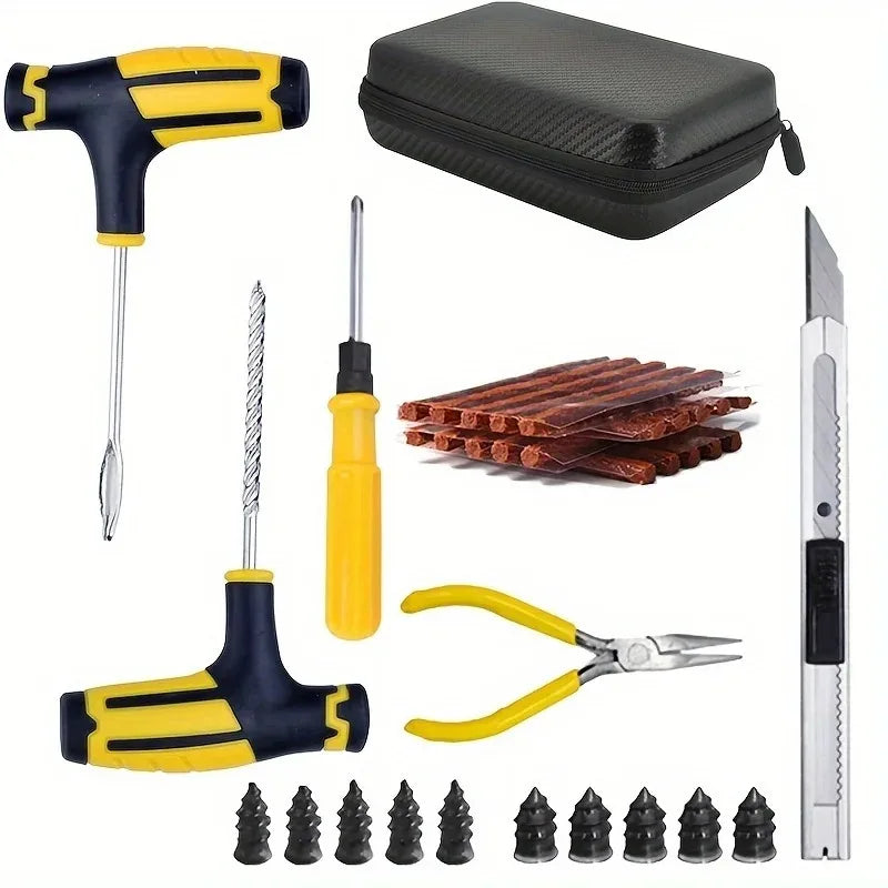 Motorcycle Tire Puncture Repair Kit with Plug Strips & Tools, 22-36pcs Set