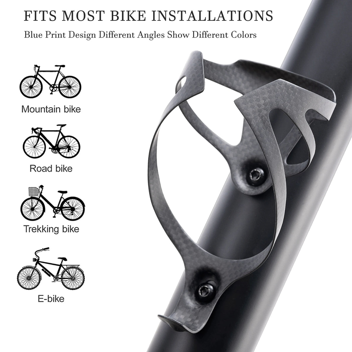 HUALONG 3K Carbon Fiber Bicycle Water Bottle Cage Road MTB Gravel Bike Water Bottle Holder Cages, Matte Black, Weight (16±2g)