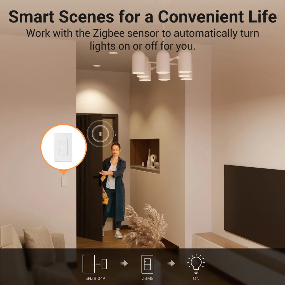SONOFF ZBM5-120 Zigbee smart wall switch, no neutral wire, 1/2/3 gang, Alexa Google