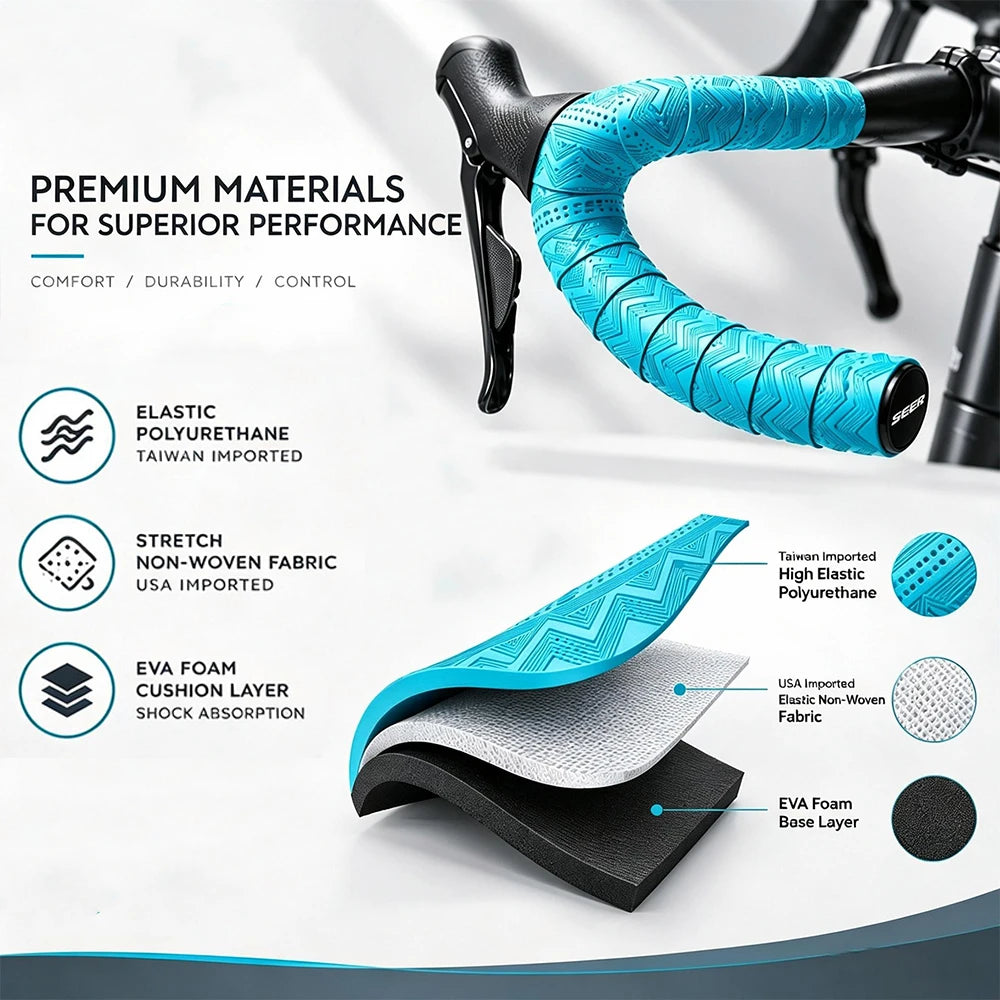 SEER Anti-Slip Road Bike Handlebar Tape PU+EVA Silicone Shockproof Handle Bar Tape With Bar End Plugs Bicycle Accessories