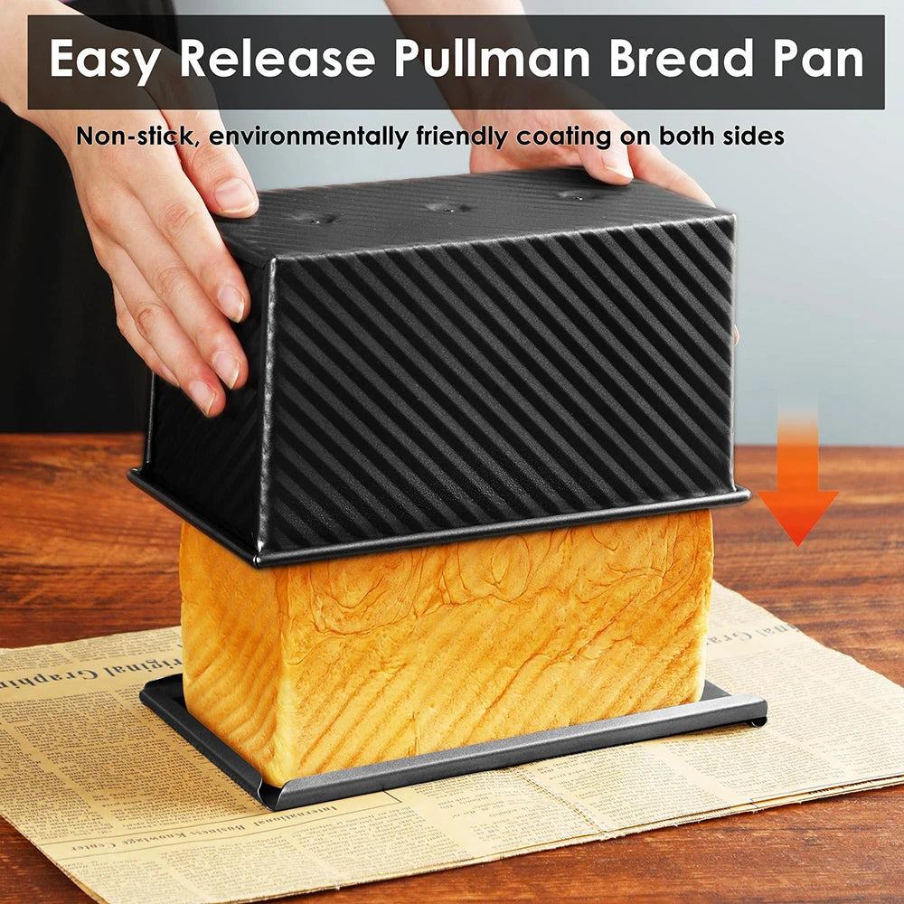 Long Pullman Loaf Pan with Lid Non-Stick Carbon Steel Bread Toast Mold Heavy Duty Bread Pan with Dough Scraper Baking Supplies