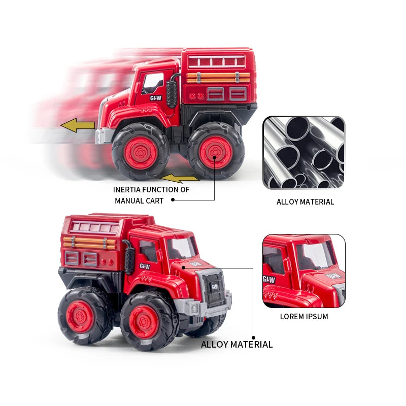 Fire Fighting Vehicle Set Construction City Rescue Fire Ladder Truck Tanker Water Cannon Car Alloy+Plastic Toys for Children