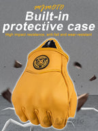 MJMOTO Leather Half Finger Motorcycle Gloves Touchscreen Hard Shell, Black/Yellow L-XXL