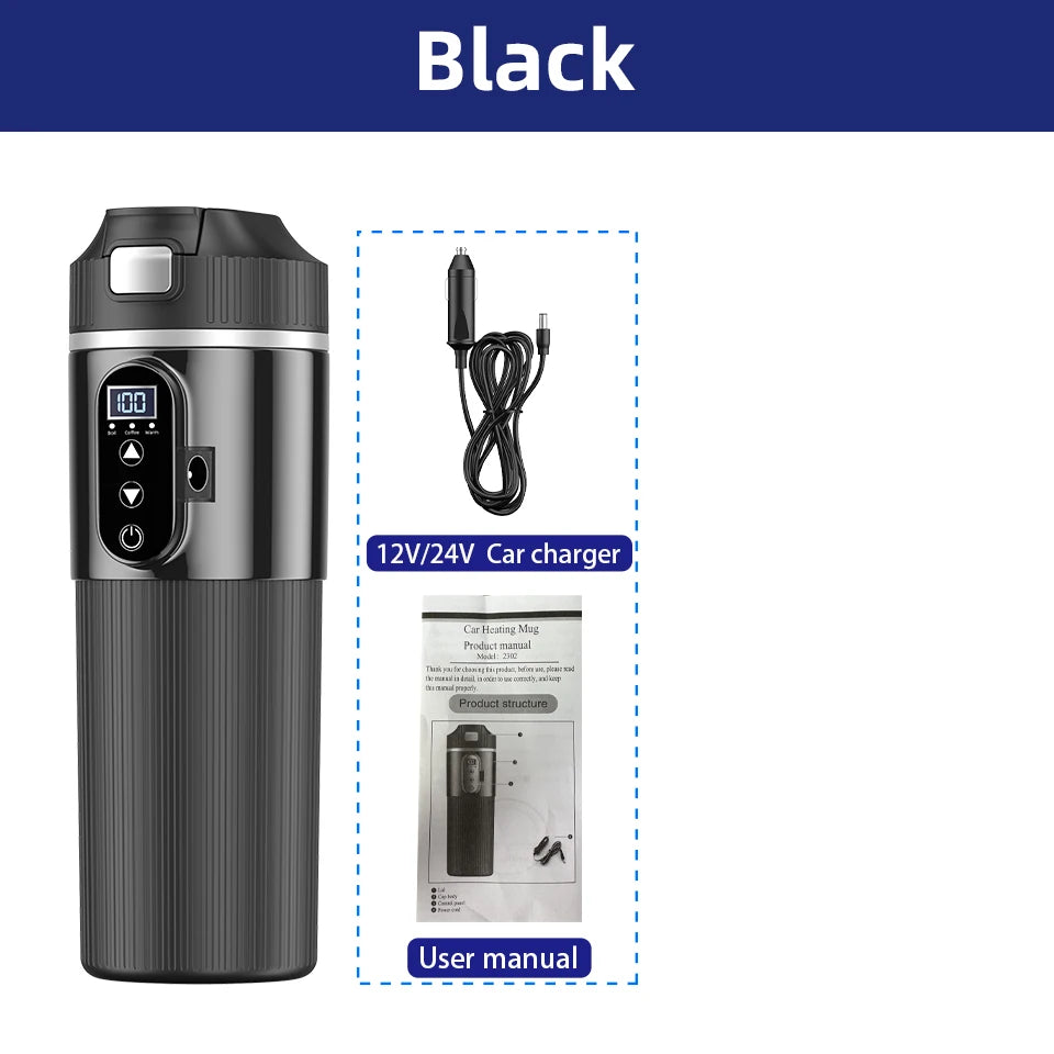 12V/24V 500ML Electric Heating Cup Kettle 304Stainless Steel Water Heater Bottle Auto Shut Off Fast Boiling Cup For Travel Car