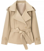 Women Lace Up Loose Trench Coat Fashion Long Sleeves Lapel Wide Shoulder Oversized Windbreaker Lady Commute Street Outerwear