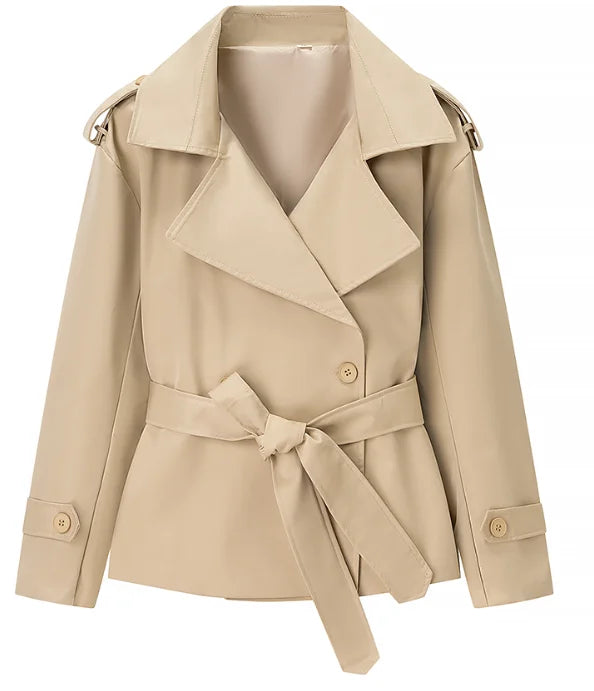 Women Lace Up Loose Trench Coat Fashion Long Sleeves Lapel Wide Shoulder Oversized Windbreaker Lady Commute Street Outerwear