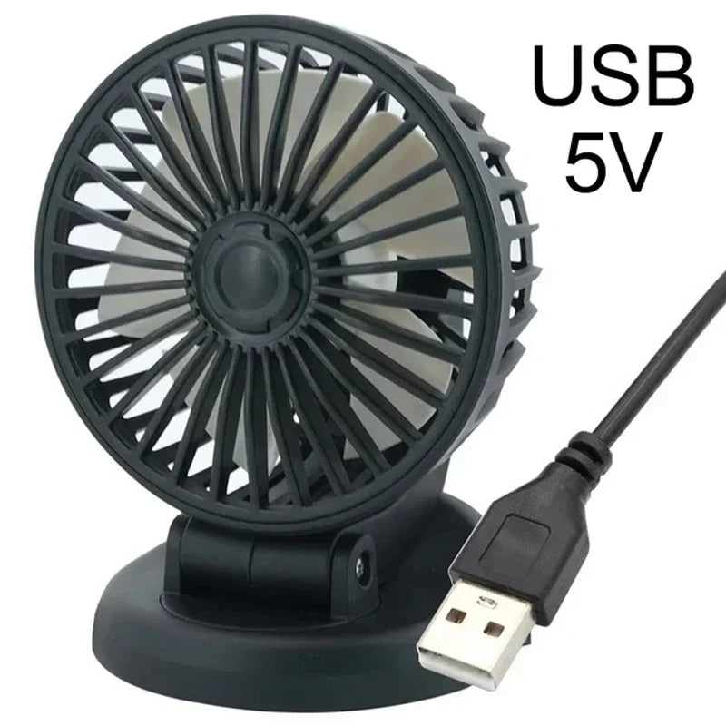 Adjustable car cooling fan 360° dual head, 2-speed, 5V USB/12V/24V cigarette plug