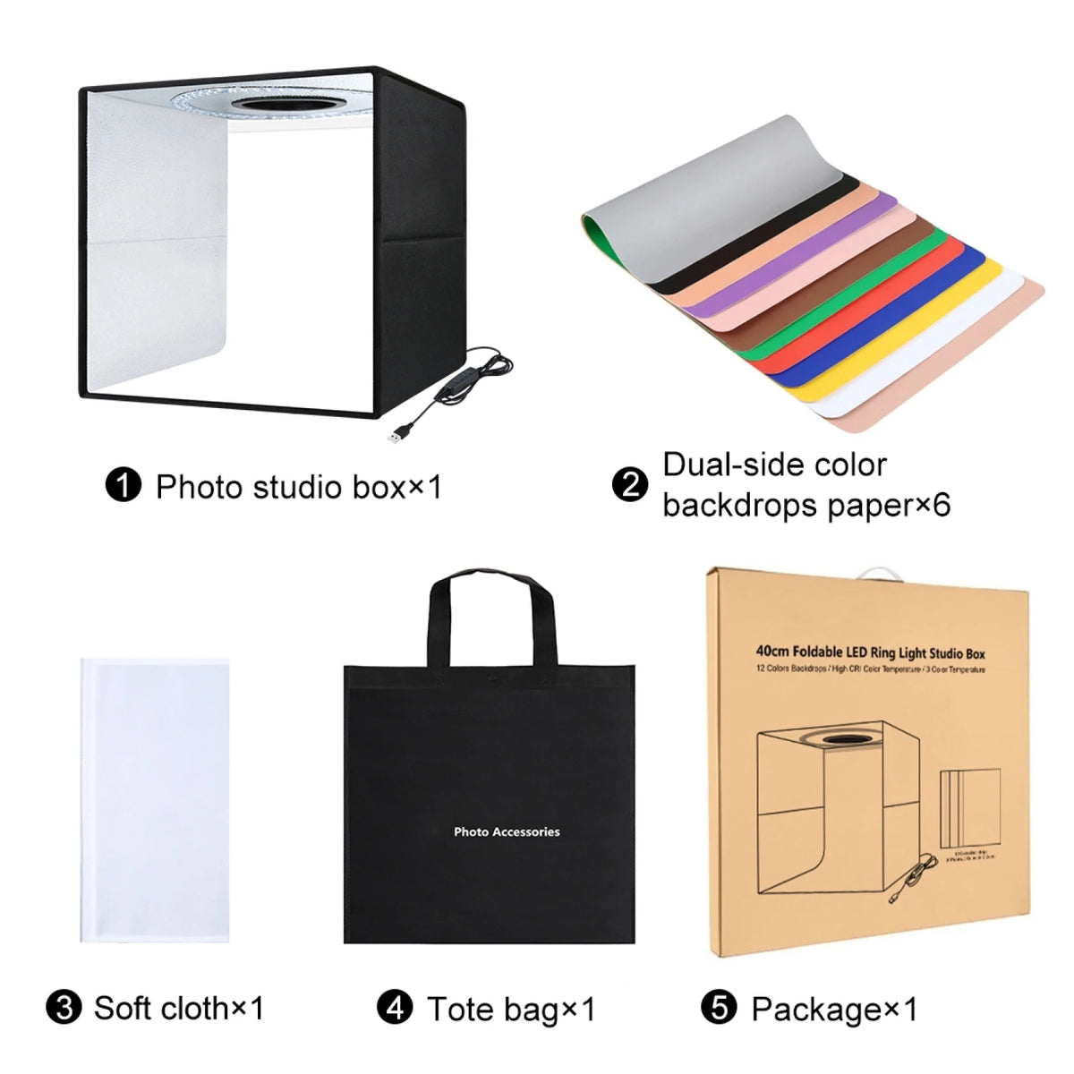 30/40CM Photo Studio Light Box,Dimmable Portable Photography Lightbox,Photo Studio Shooting Tent Box Kit 6/12 Colors Background