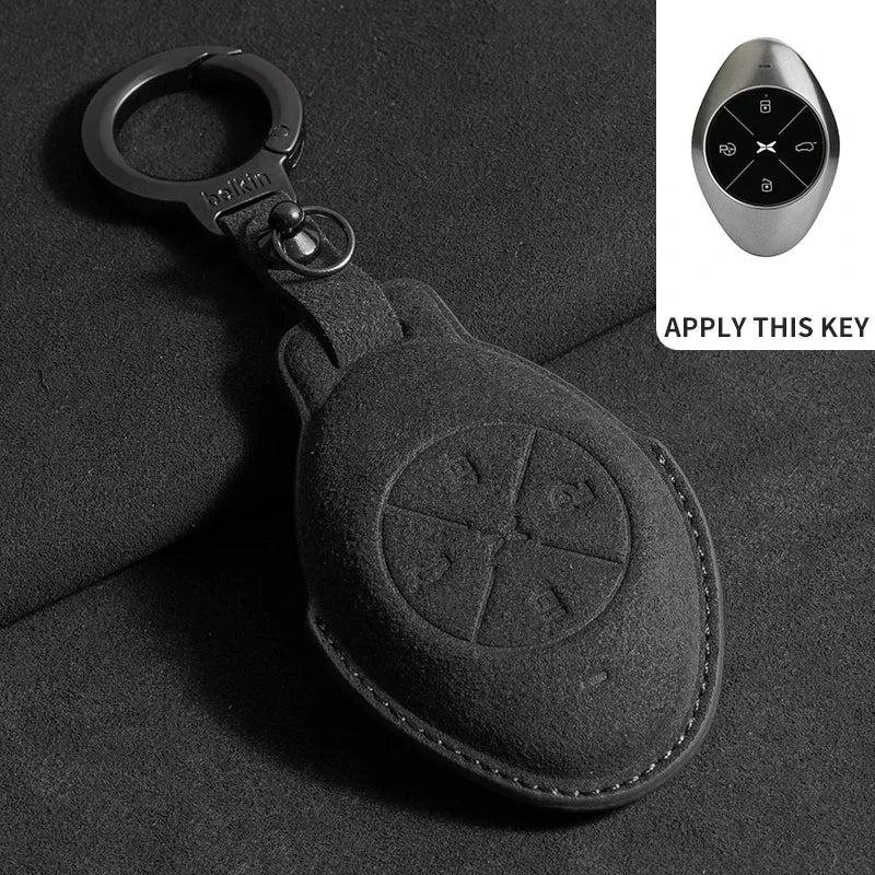 Suede Leather Car Key Case for Xiangpeng Xpeng P5 P7 G3 G6 G9  X2 N5 F30 H93 X9 2019 2020 2021 2022 2023 Remote Fob Shell Case