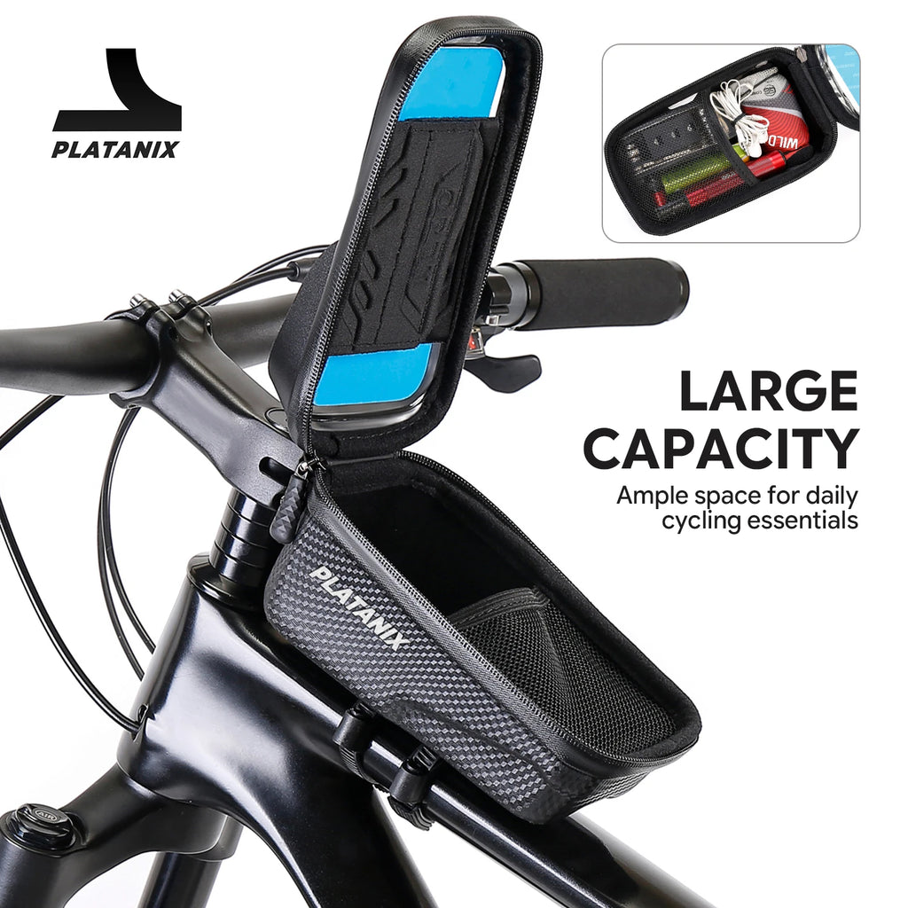 PLATANIX EVA Hard Shell Bike Top Tube Bag Quick Release Waterproof Frame Bag with Touch Screen Phone Case for MTB Road Bicycle