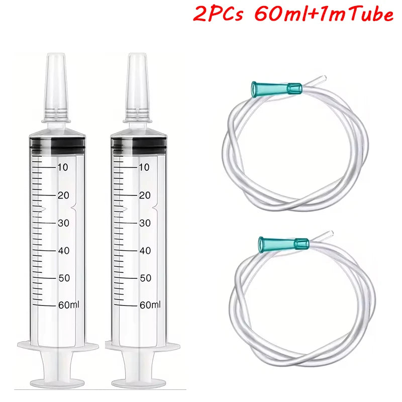 60ml Syringe With 1m Hose Plastic Syringe Pet Feeding Syringe with Lid Measuring Syringe for Lab, Dispensing, Watering Pumping