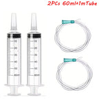 60ml Syringe With 1m Hose Plastic Syringe Pet Feeding Syringe with Lid Measuring Syringe for Lab, Dispensing, Watering Pumping