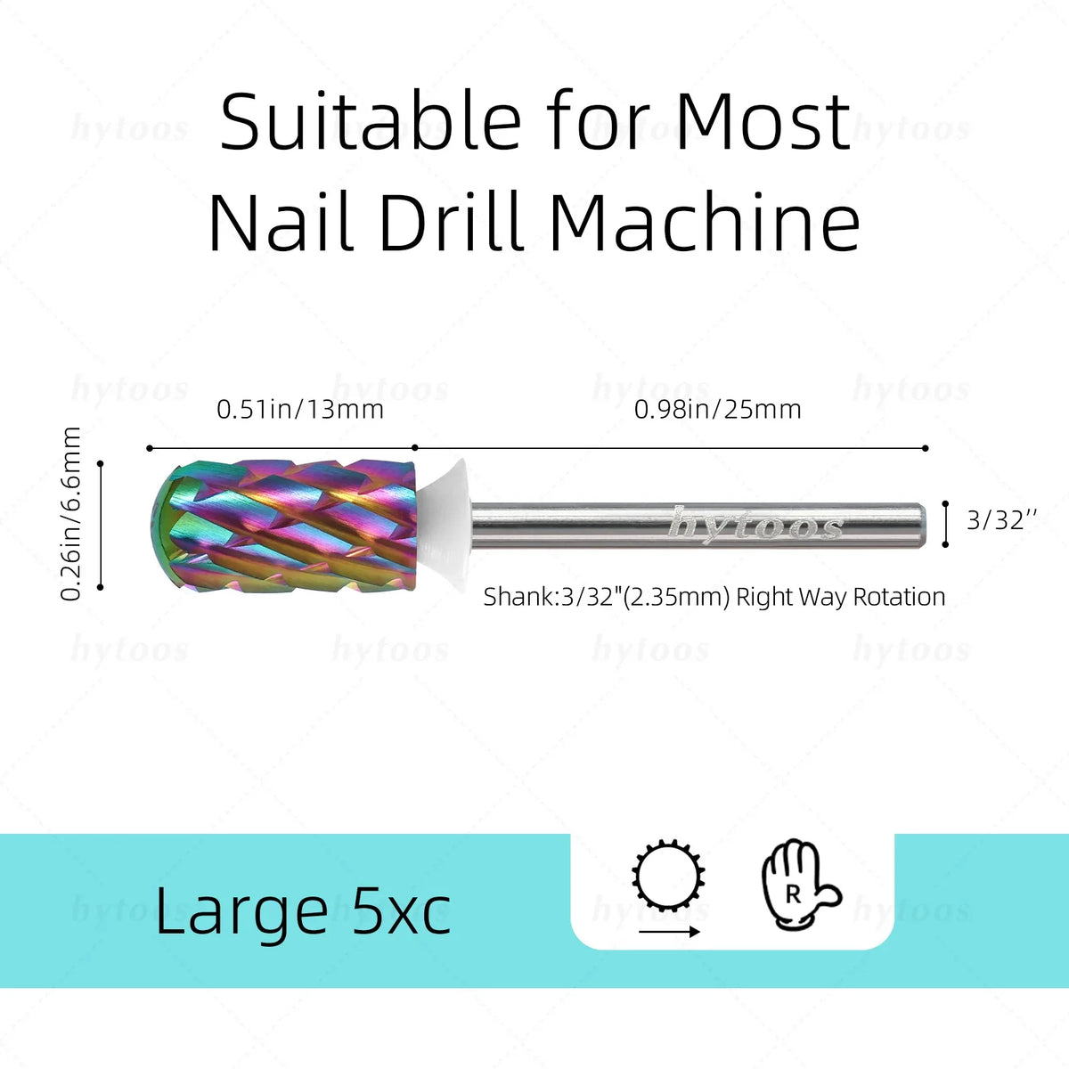HYTOOS Safety 5XC Carbide Nail Drill Bits TaC Coating Smooth Top Barrel Bit for Thick Gel & Acrylic Removal Pro Manicure Tools