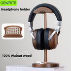 Walnut wood headphone holder stand with copper reinforcement, curved or flat style