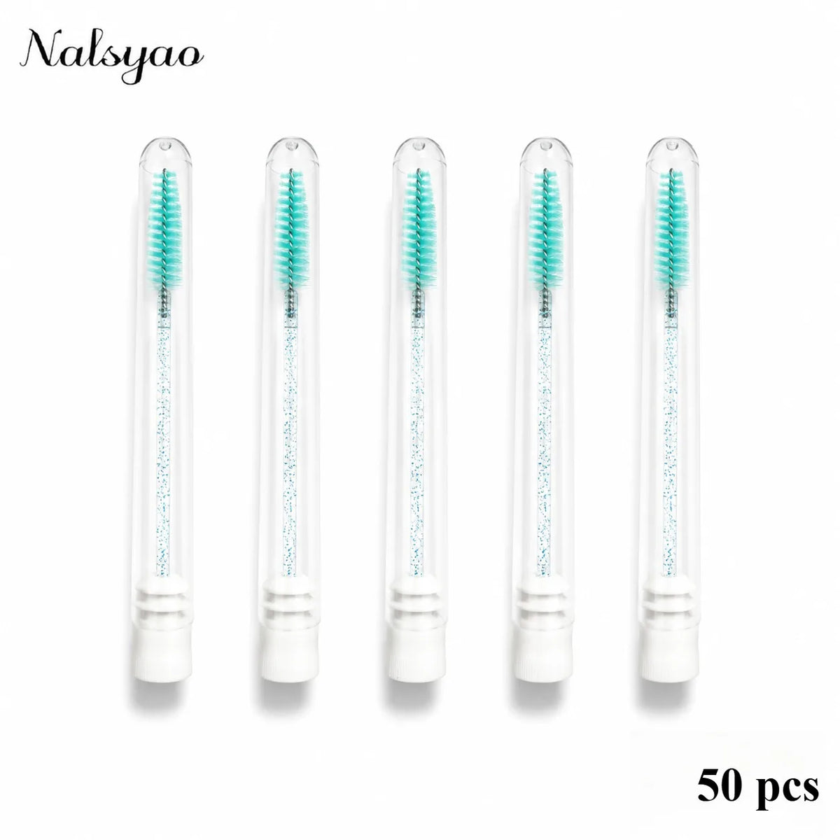 50pcs Lash Brush Mascara Wands with Tube Containers, Crystal Handle Spoolies - Red