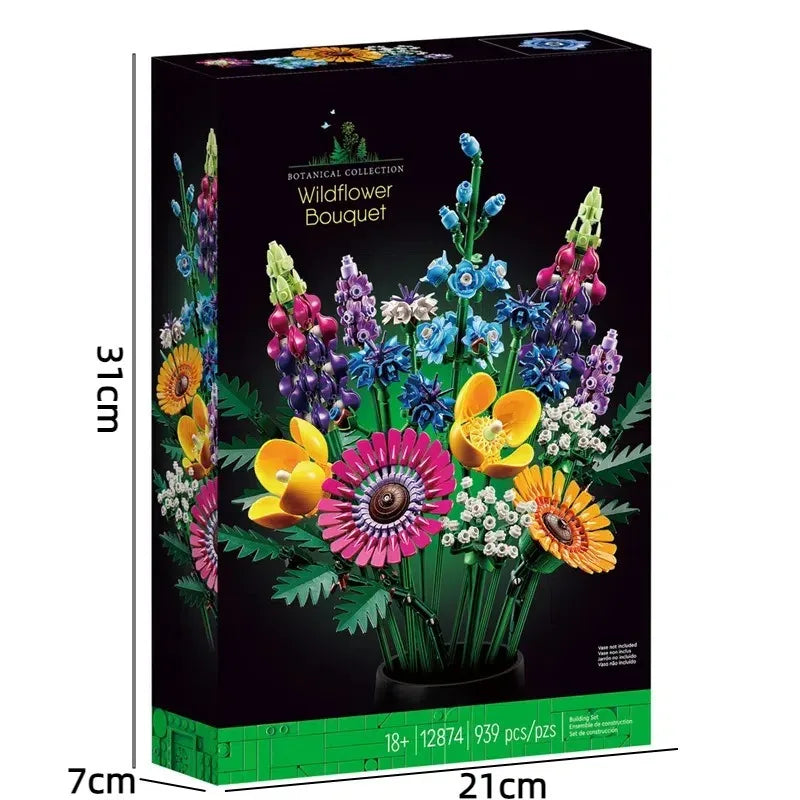 Romantic orchid Rose Flower Bouquet Building Blocks Creative Home Desk Plant Decoration Assemble Bricks Toys Gifts For Girls  ﻿