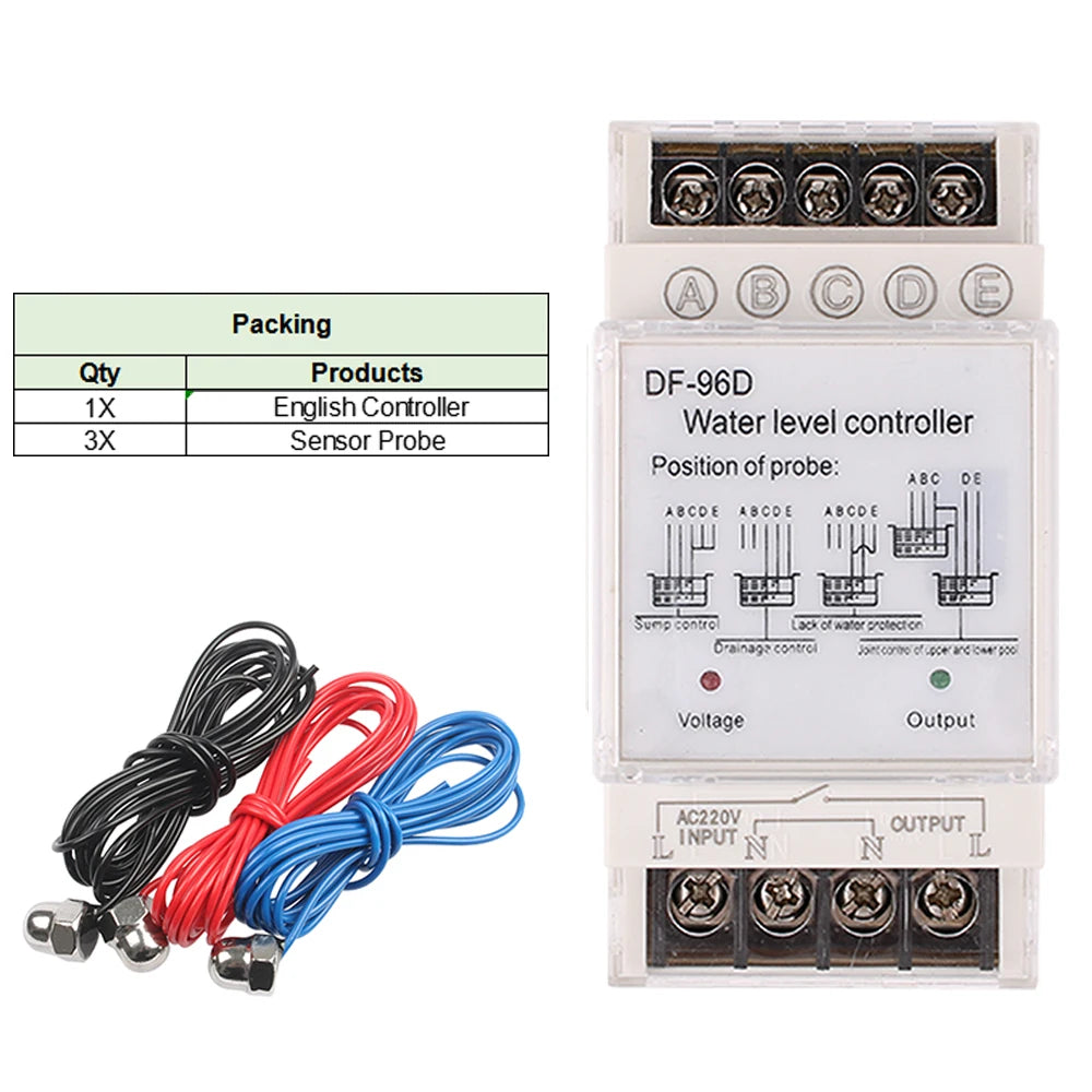 DF-96D DF-96DS Water Level Controller Switch 20A220V Water Tank Liquid Level Detection Sensor Water Pump Controller 2M Wires