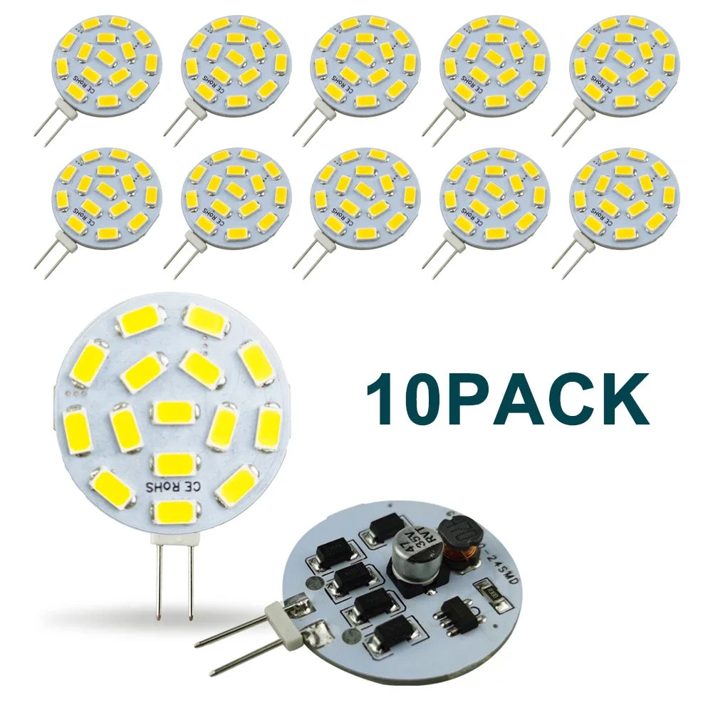 10pcs High Brightness12V24V Round Spotlight 5730 15leds/24leds No Flicker Range Hood Boat Light LED G4 Bulb Replace Halogen Lamp