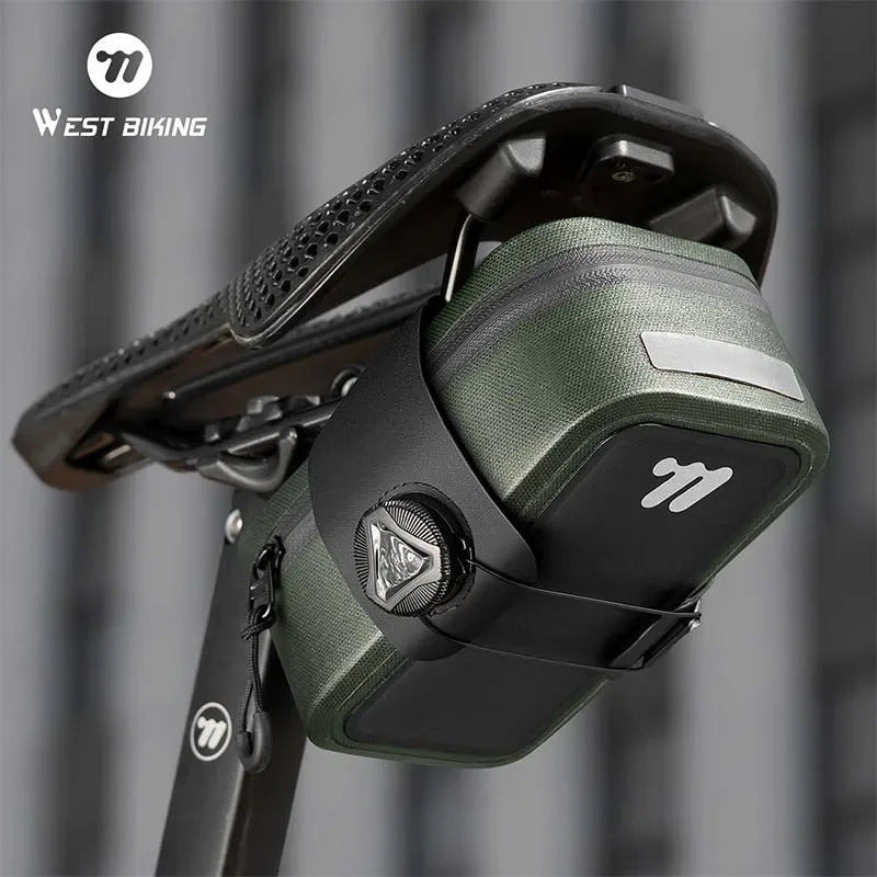 WEST BIKING Bicycle Saddle Bag 600D TPU Seamless Waterproof Wear-Resistant Rotating Lacing Buckle Mini Saddlebag Bike Accessory