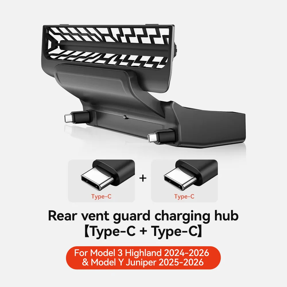 Tesla Model 3/Y Rear Air Vent USB Hub 27W Fast Charger, USB-C + USB-A Options