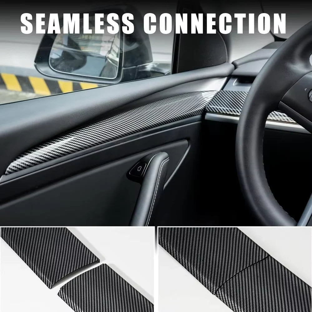 Car Dashboard Cover For Tesla Model 3 Y Door Dash Trim Panel Carbon Fibre ABS Interior Accessories Sticker 2021-2024 New