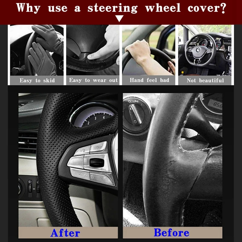 DIY Black Faux Leather Car Accessories Steering Wheel Cover For Toyota Hilux 2015-2021 Fortuner 2015-2021