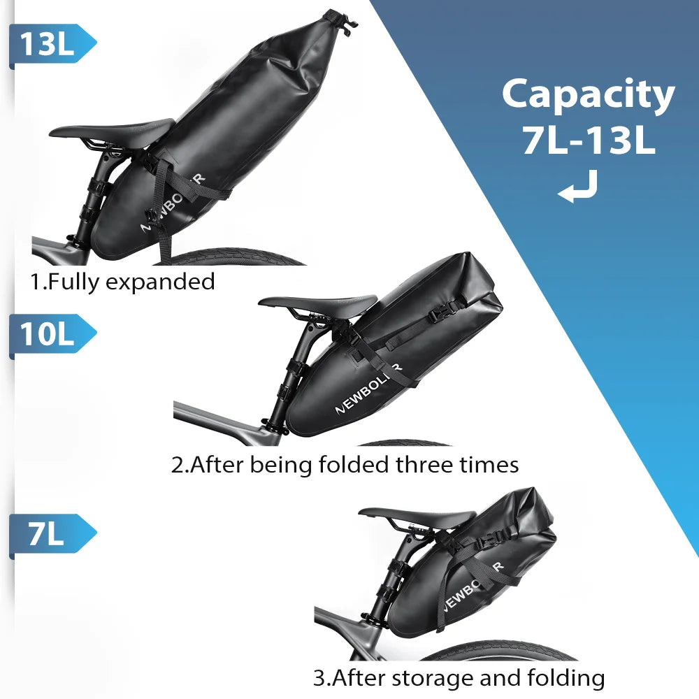 NEWBOLER Bicycle Bag Waterproof 13L Large Capacity Bicycle Saddle Bag Bicycle Foldable Tail Bag Mountain Bike Road Luggage