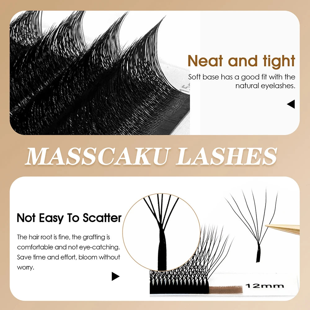 Wholesale MASSCAKU 10cases/lot 0.07mm Thickness Waterproof W Design Eyelashes Wispy Handmade Premade Volume Fans Eyelash Bundles