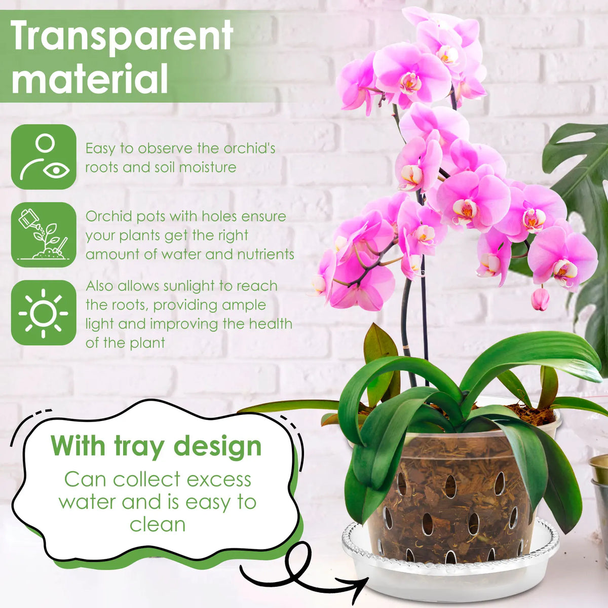 5Pcs Plastic Orchid Pot 4/5/6inch Transparent Slotted Orchid Pots with Holes and Saucers Breathable Flower Plant Pot for Nursery