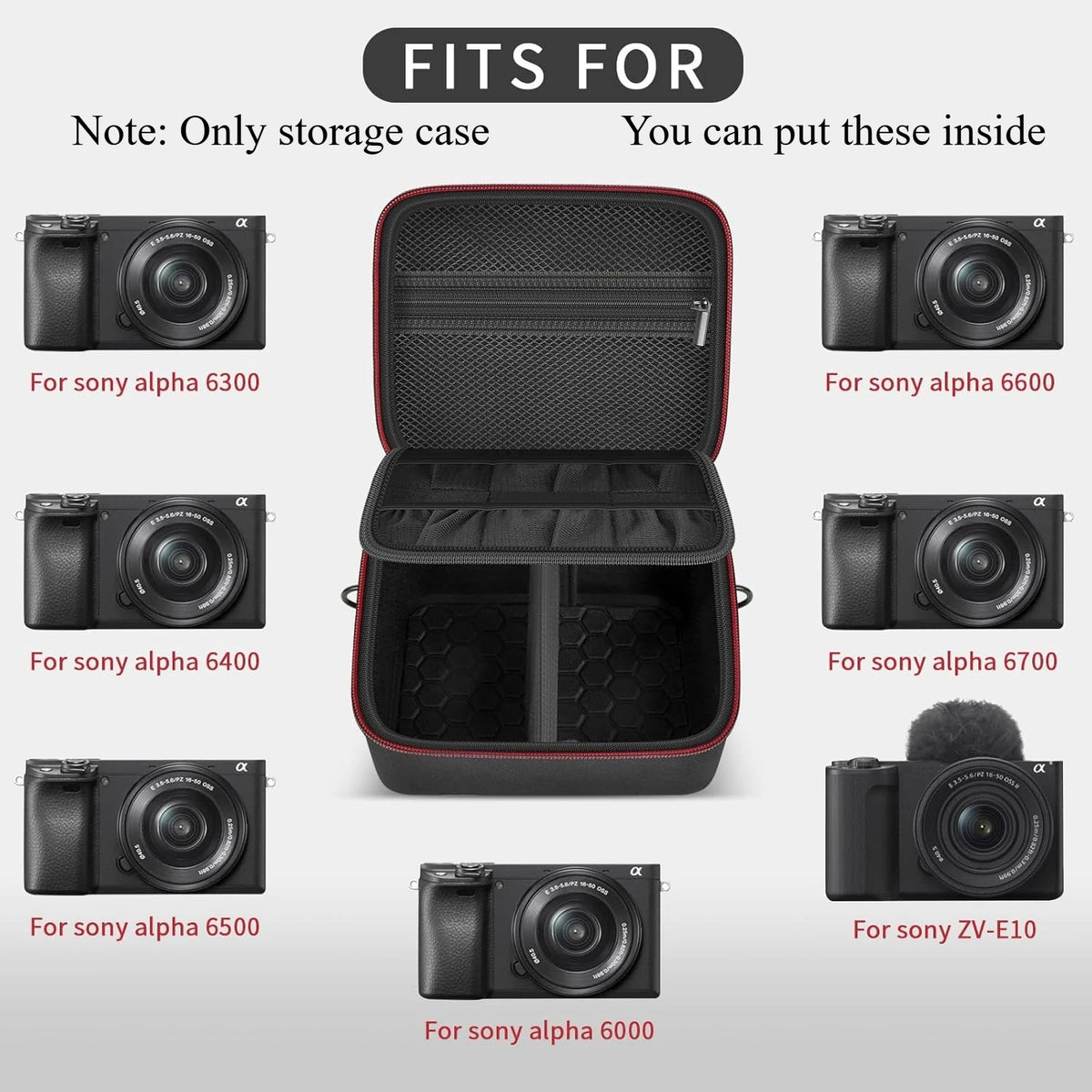 Hard Camera Case for Sony ZV-E10 A6400 A6000 A6100 A6600 A6500 (Medium,Kit Lens Only),Protective Bag with Shoulder Strap & Divid