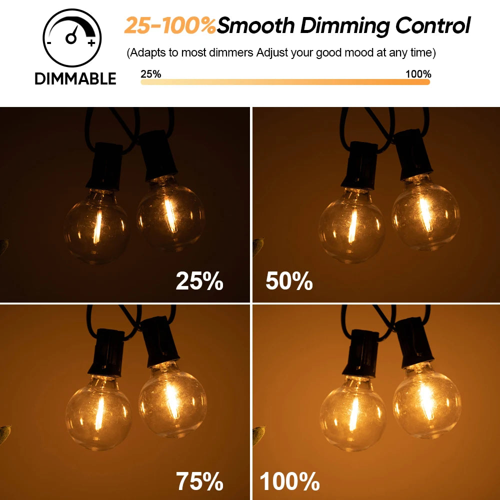 G40 Outdoor Solar String Light Garland LED Solar String Lights 24V Globe Waterproof Hanging Lights for Garden Backyard Cafe