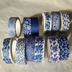 Blue & White Washi Tape Set; Pretty Chinoiserie Designs; 12 Rolls! Decorative Tape; Journaling, Scrapbooking