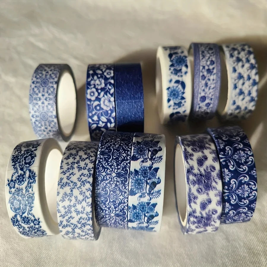 Blue & White Washi Tape Set; Pretty Chinoiserie Designs; 12 Rolls! Decorative Tape; Journaling, Scrapbooking