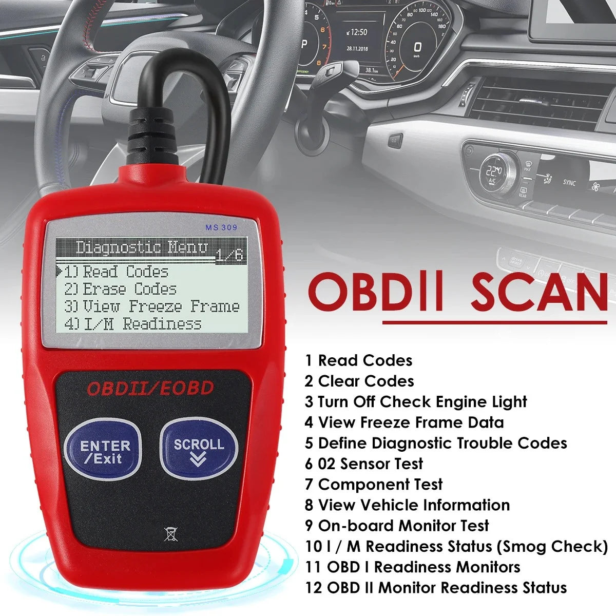 OBD2 Car Diagnostic Scanner Code Reader Fault Code Clear Tool, Red, 1pc