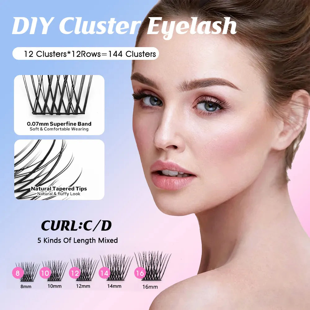 YUANZHIJIE Individual Eyelashes Makeup Cilios Cluster Eyelash Extension Wispy C/D Curling Volume Black Soft False Eyelash Makeup