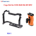 Powerwin Camera Cage For Canon EOS R6 Mark II R6II R6 R5 R5C wooden Handgrid Handle Kit Aluminum Alloy Arri Locating Screw