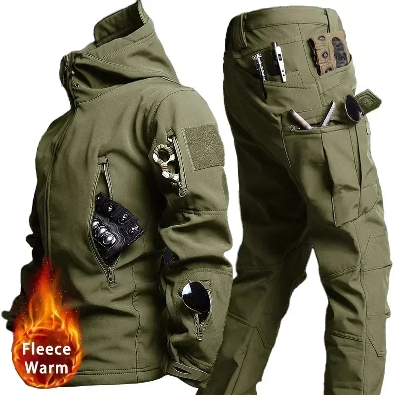 Men's Winter Autumn Fleece Jackets Tactical Waterproof Suits Outdoor Fishing Hiking Camping Tracksuits Coats Thermal Pants
