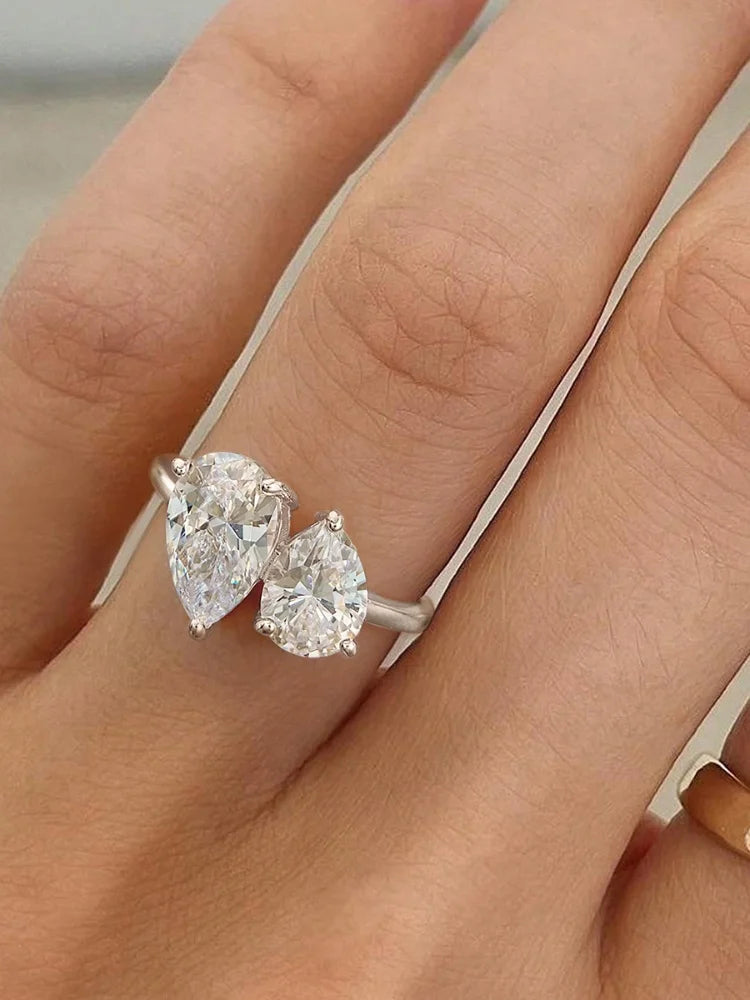 925 Sterling Silver Simplicity Classic Zircon Water Drop Ring For Women Engagement Wedding Luxury High Quality Fine Jewelry