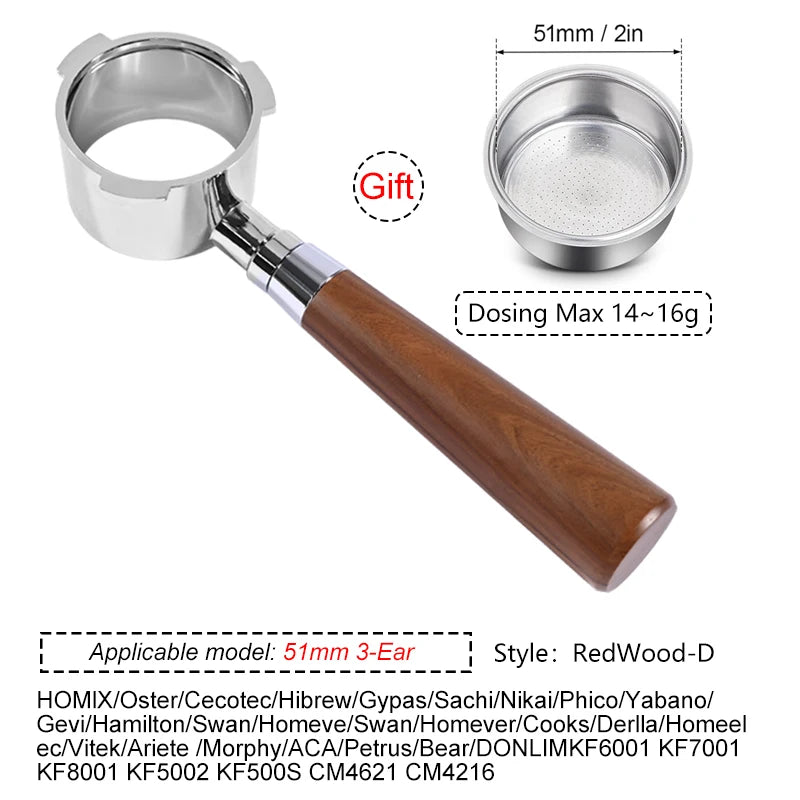 51mm Bottomless Coffee Portafilter With 2 Cups Basket for Homix Hibrew h11 Oster Cecotec Phico Brayer br1101 Espresso Machine