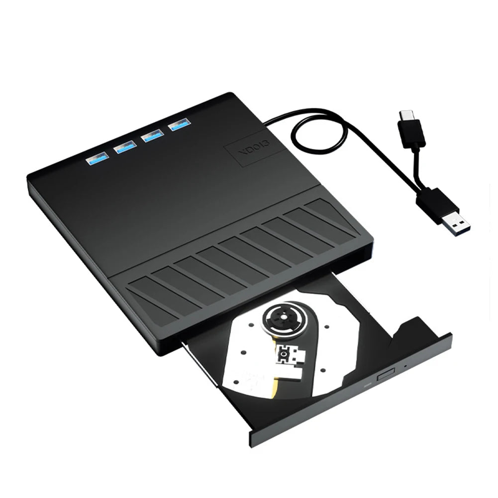 7-in-1 USB 3.0 Type-C External Blu-ray/DVD Drive Burner, Slim, Black, for Windows/Mac