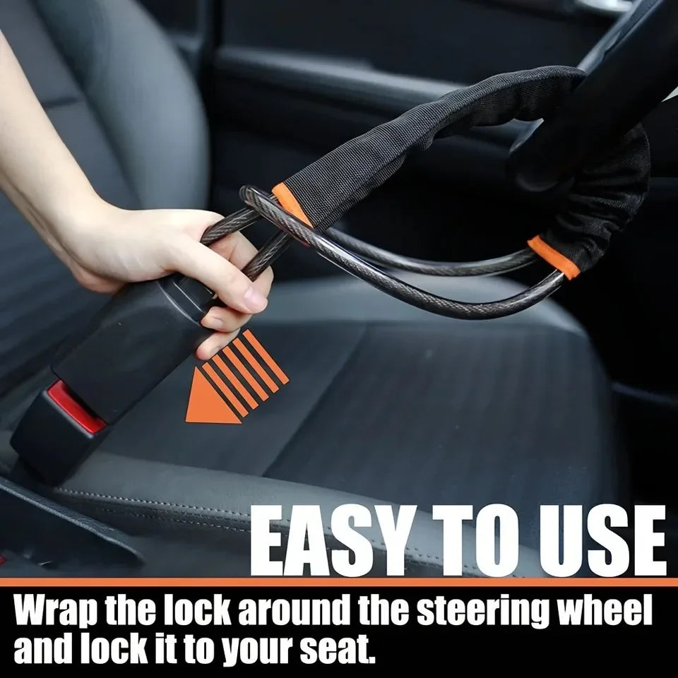 Universal Anti-theft Device Car Steering Wheel Lock Safety Belt Buckle Lock Steel Cable Lock Steel Wire Rope Lock Car Security