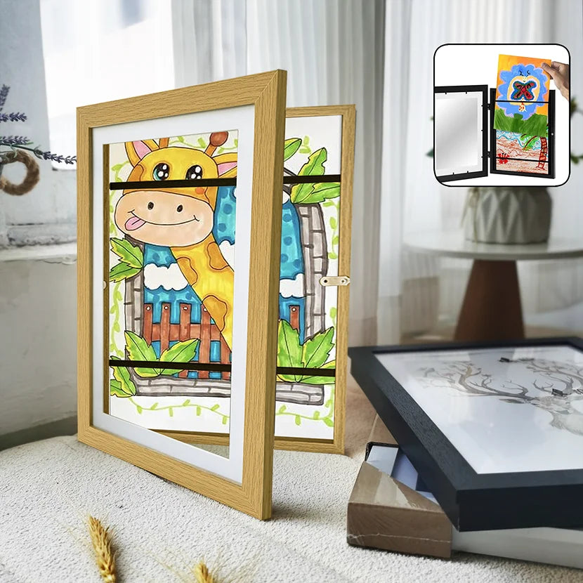 Wood Flap Art Frames Magnetic A4 Photo Frame Framed Picture DIY Children's Exhibition of Paintings Home Decoration Storage Rack