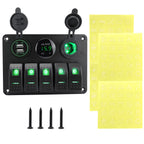 5 sets of rocker switch panels, 12-24V, with dual USB socket 4.2A+voltmeter LED light and cigarette lighter.