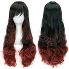 Soowee Synthetic Hair Ombre Rainbow Cosplay Wig with Bangs Red Yellow Purple Green Blue Wigs for Black Women