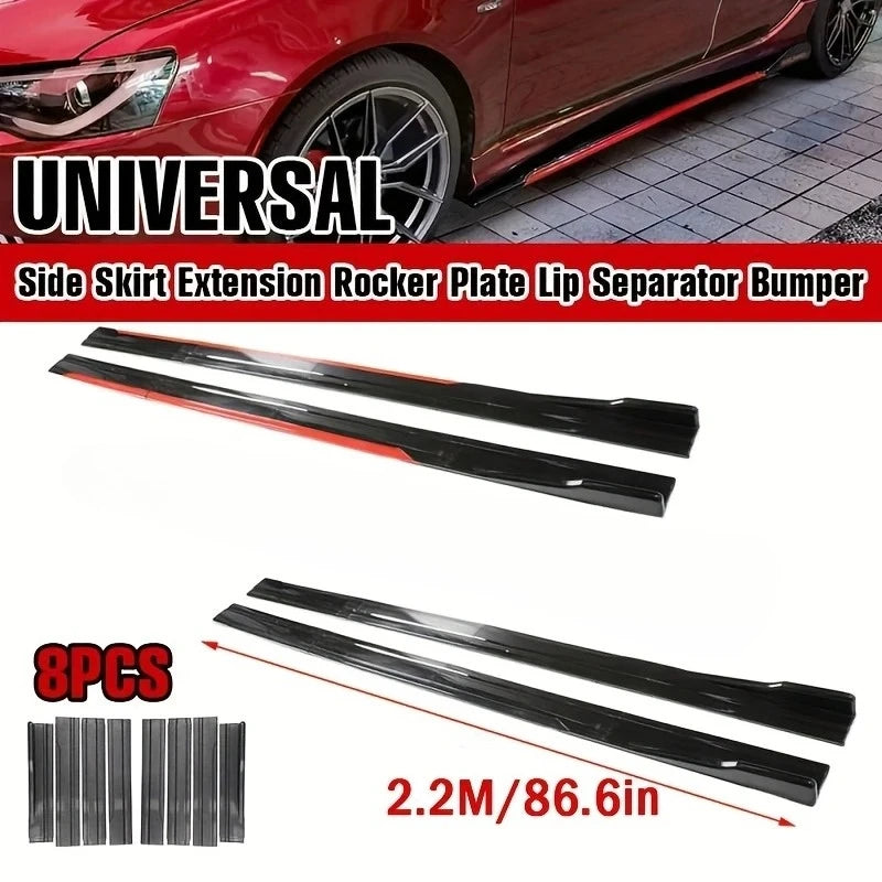 Universal Side Skirt Extension Lip Kit 2.18m Pair 8pcs Gloss Black or Reddish Black