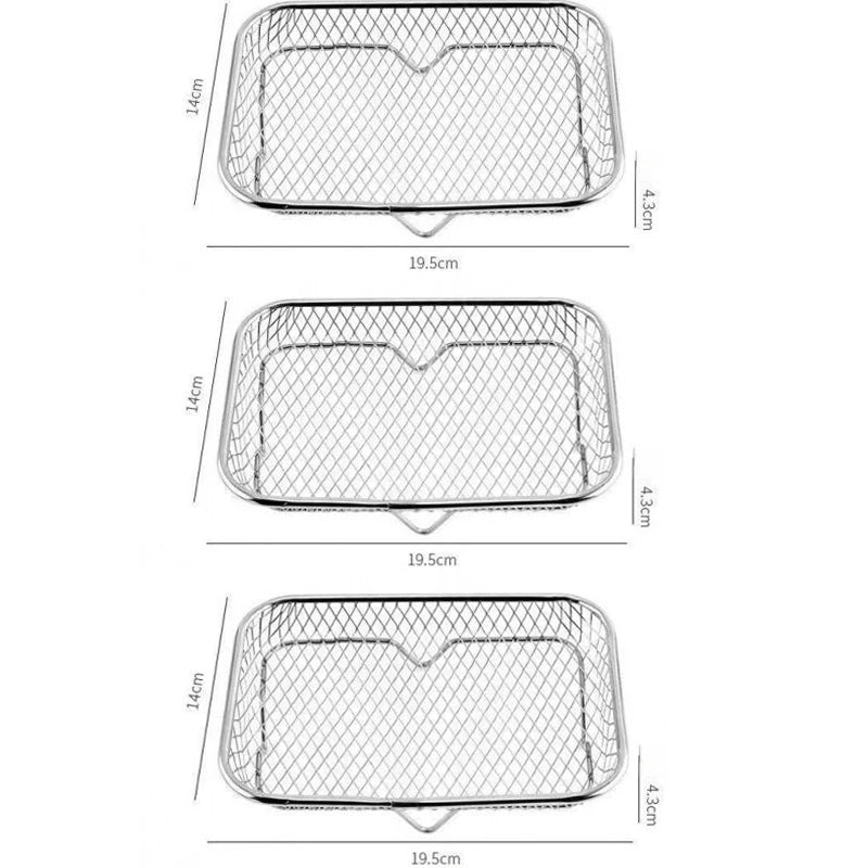 3-piece square air fryer basket set, stackable stainless steel air fryer basket accessories, deep dehydration rack, dishwasher