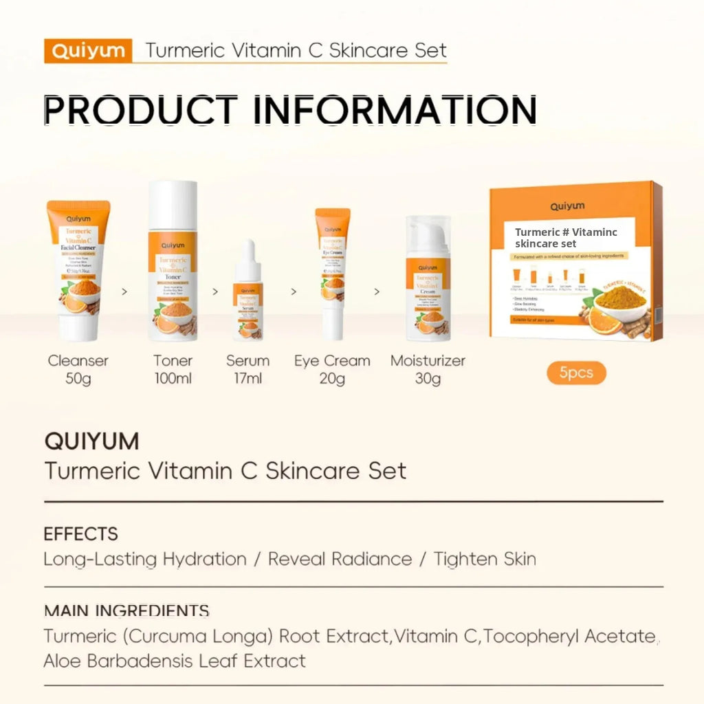 Vitamin C Turmeric Facial Kit Hydrating Tightening 5pcs Set Face Wash Toner Essence Eye Treatment Moisturizer Skincare