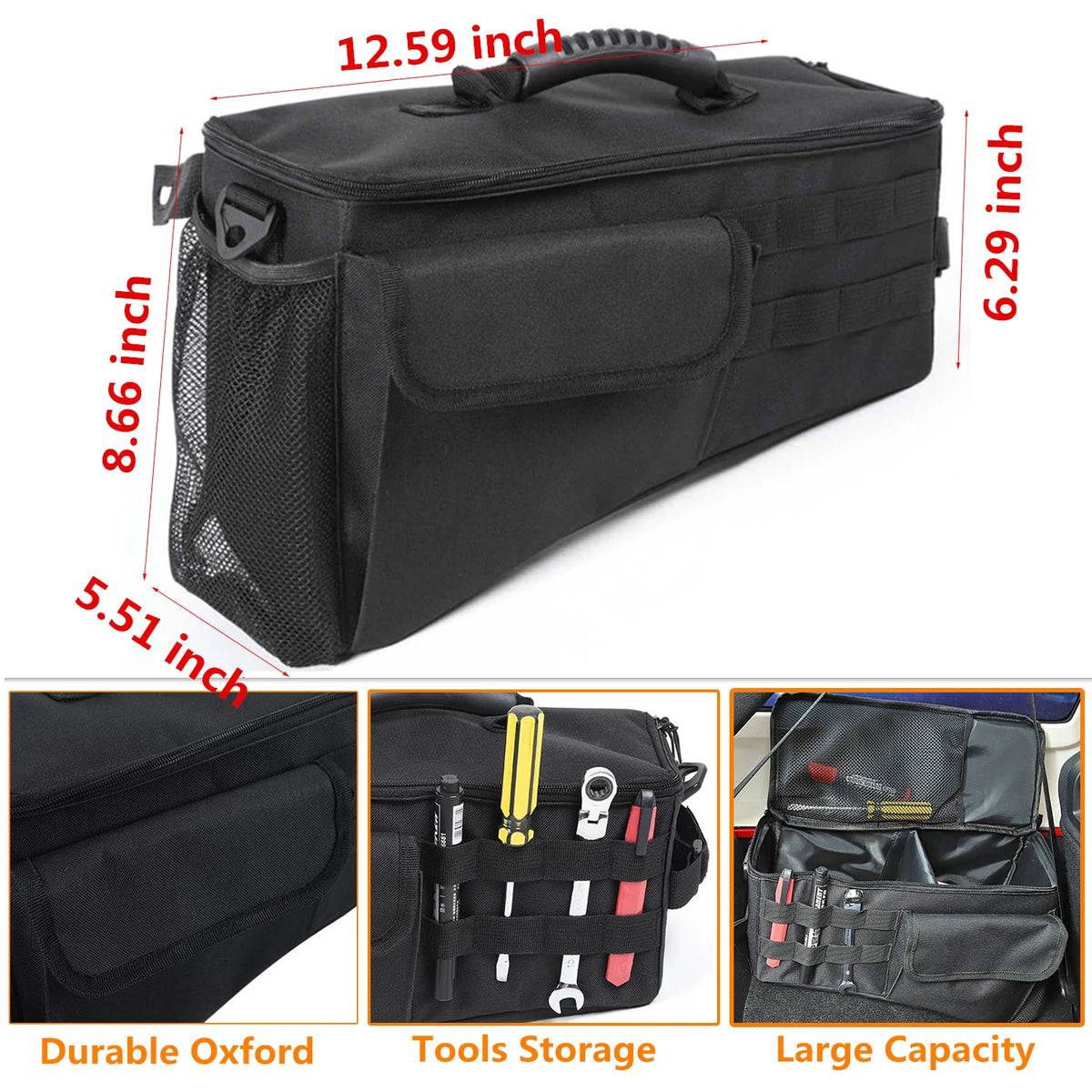 Rear Trunk Side Storage Bag For Jeep Wrangler JK 2007-2017 JL 2018-2025 Trunk Cargo Tool Organizer Luggage Bag Interior Access
