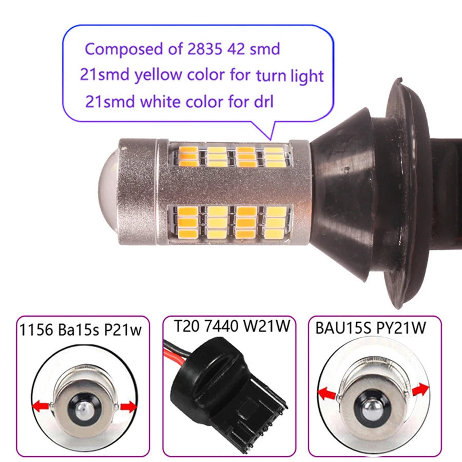 2pcs 1156/7440 Dual Color LED Turn Signal & DRL Bulbs White/Amber Canbus Error Free