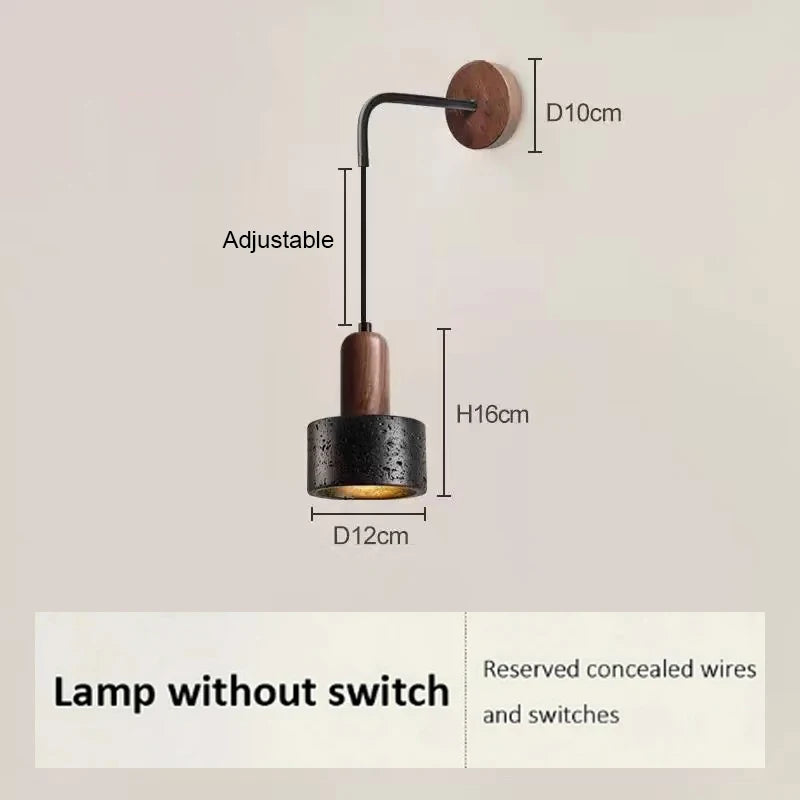 Travertine Wall Sconce E27 Wabi Sabi Retro Bedside Lamp, Yellow or Black Stone, 7W Warm White